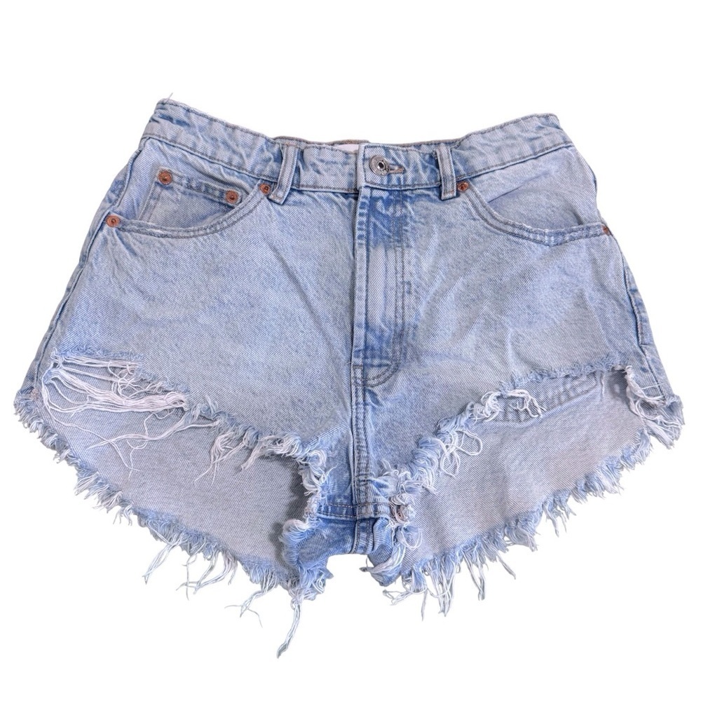 Zara Denim 90s Style Cutoff Denim Shorts High Rise Jean Raw Hem Light Wash SZ 6